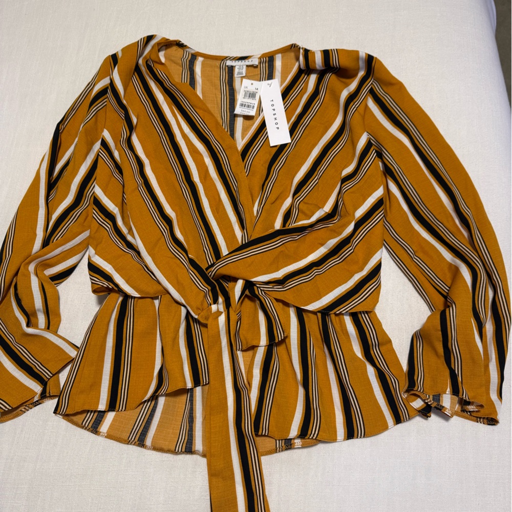 TopShop Striped Blouse in Mustard and Black